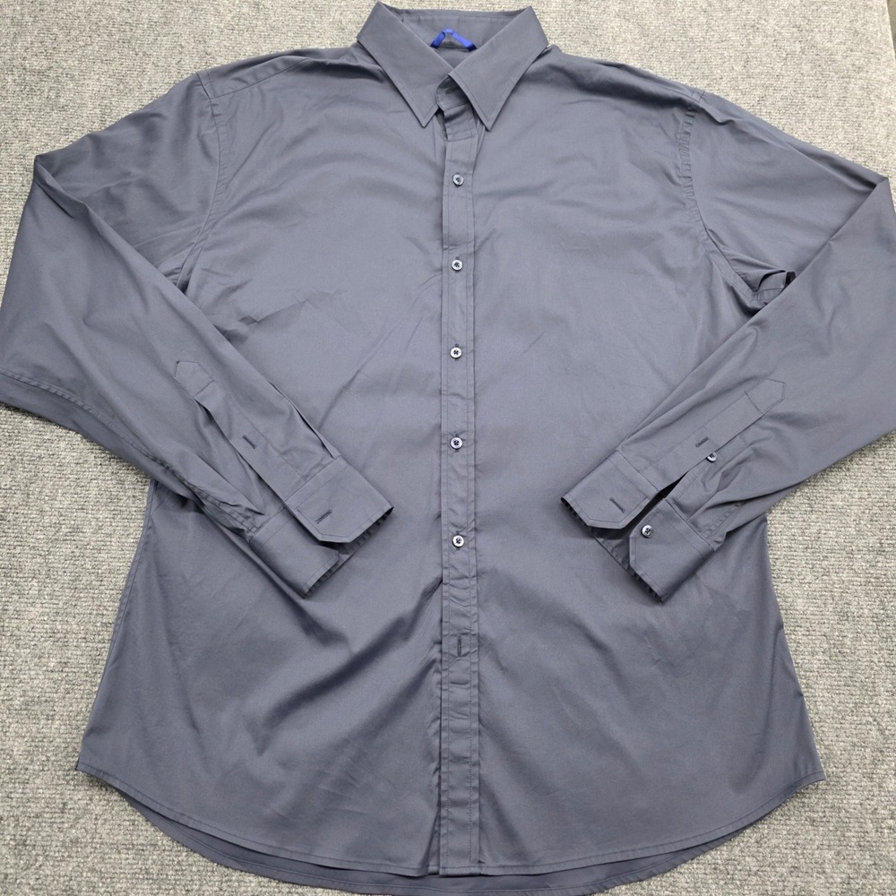 Teddy Stratford NYC Mens Zip Fit Button Down Shirt Navy Blue Size 6 Long Sleeve